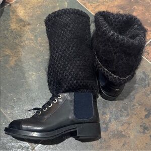 CHANEL Black Textured Lace-Up Boots